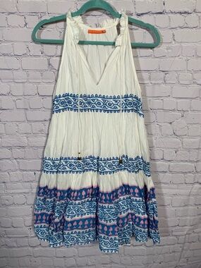 Oliphant Womens Sleeveless Tiered Short Dress Blue Sz M Indie Festival Boho